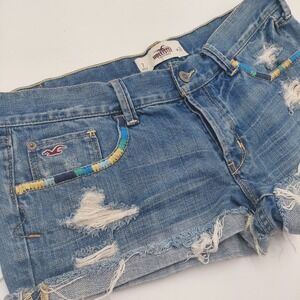 Hollister Women's Jrs 7 Low Rise Booty Shorts Shorty Y2K Bird Embroidered Preppy